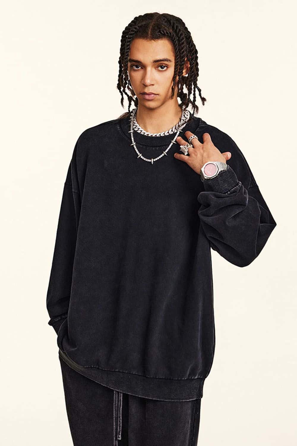 Loose Silhouette Washed Crew Neck Sweatshirt