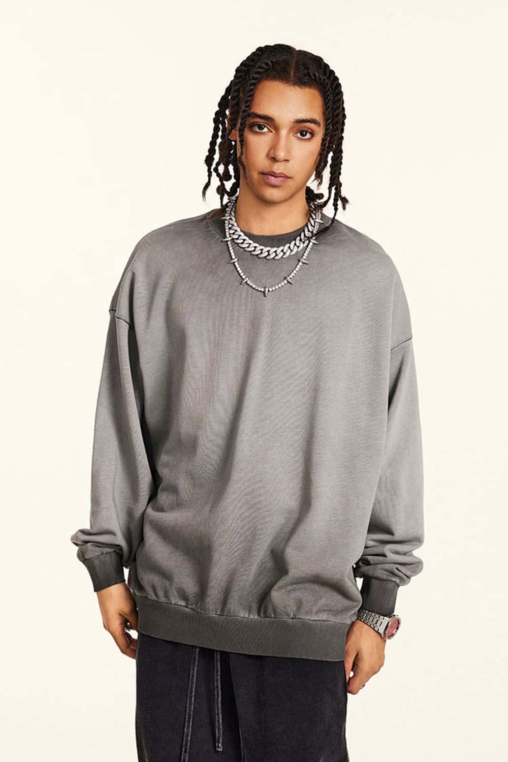 Loose Silhouette Washed Crew Neck Sweatshirt