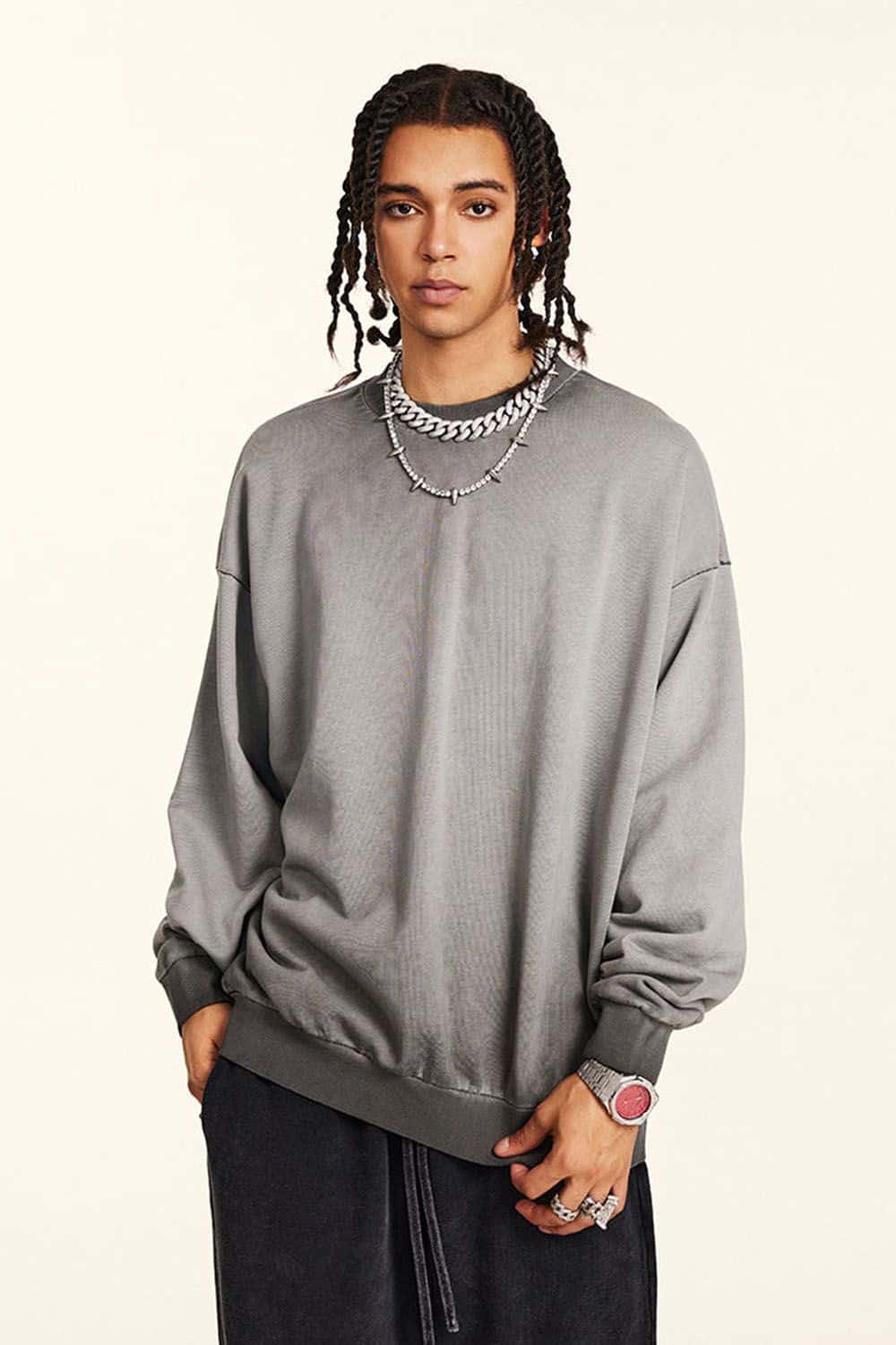 Loose Silhouette Washed Crew Neck Sweatshirt