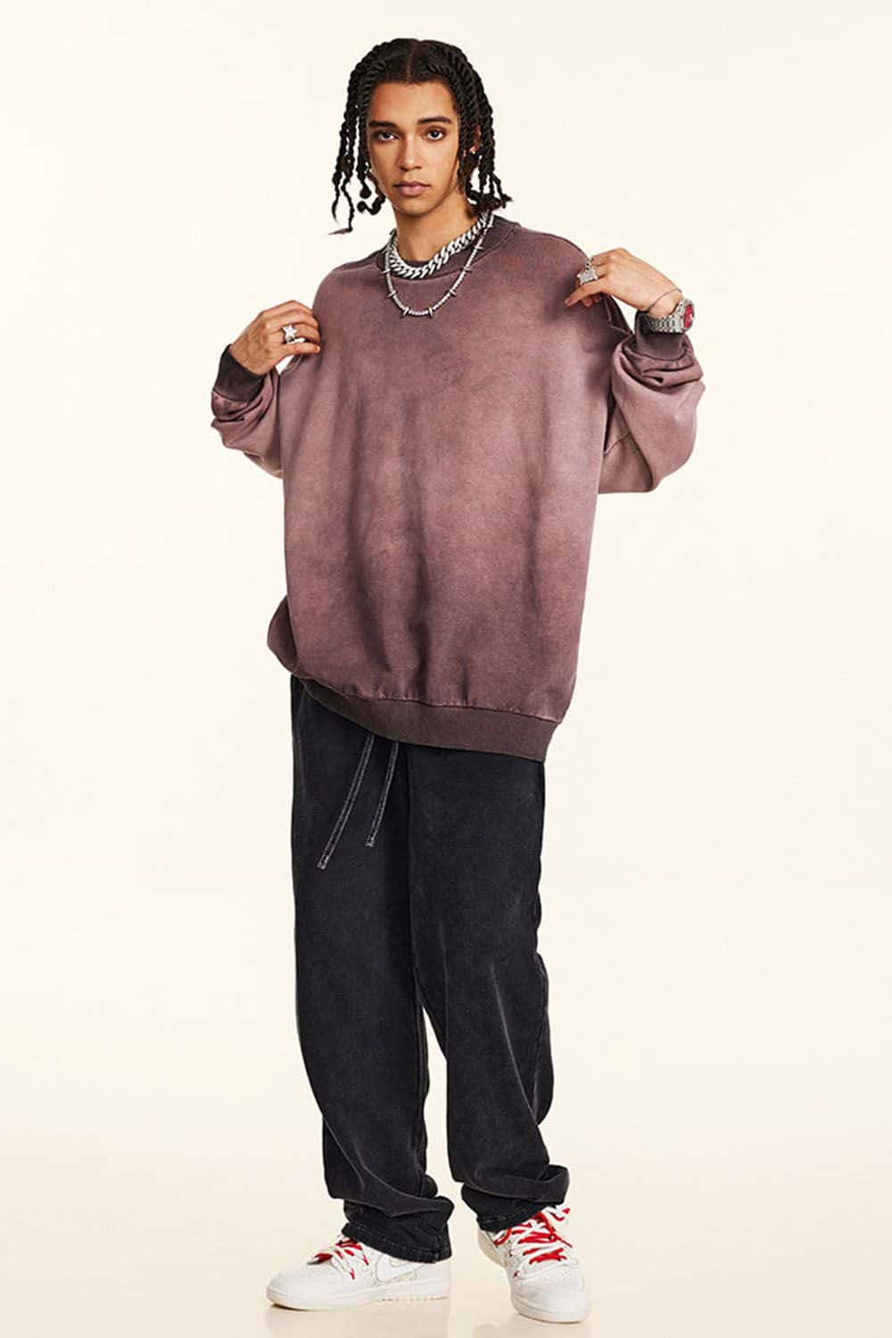 Loose Silhouette Washed Crew Neck Sweatshirt