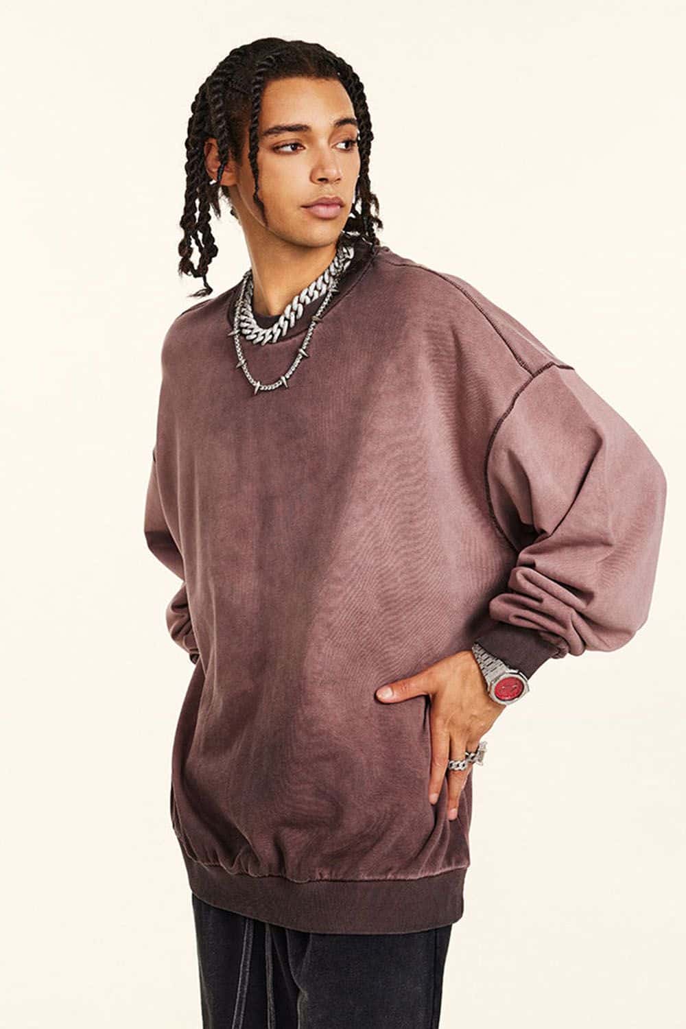 Loose Silhouette Washed Crew Neck Sweatshirt