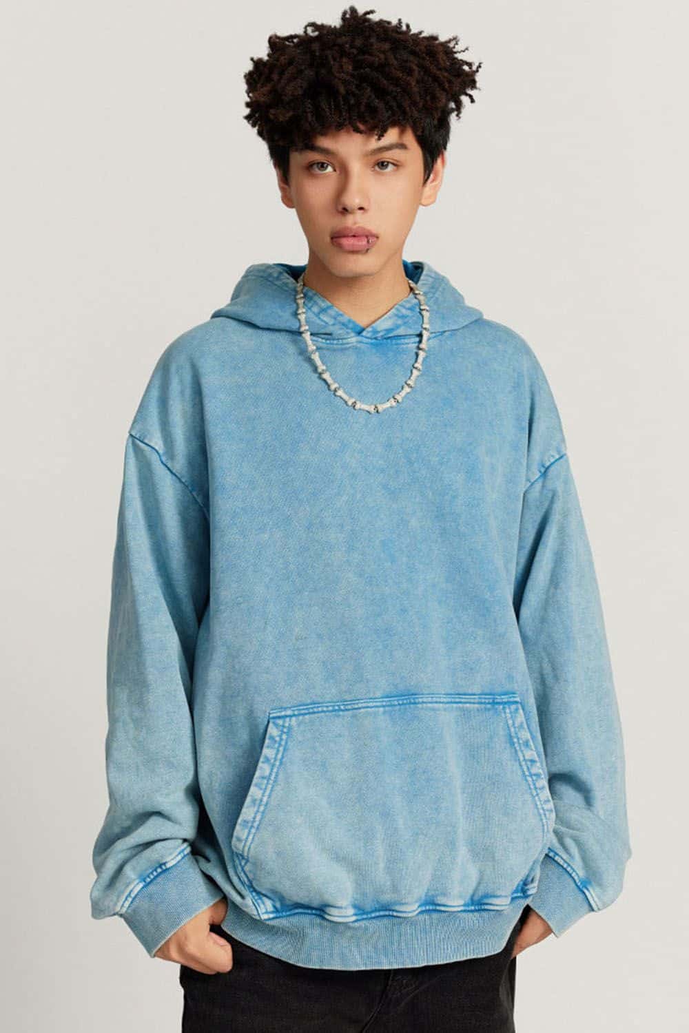 Loose Fit Distressed Wax-Dyed Heavyweight Hoodie