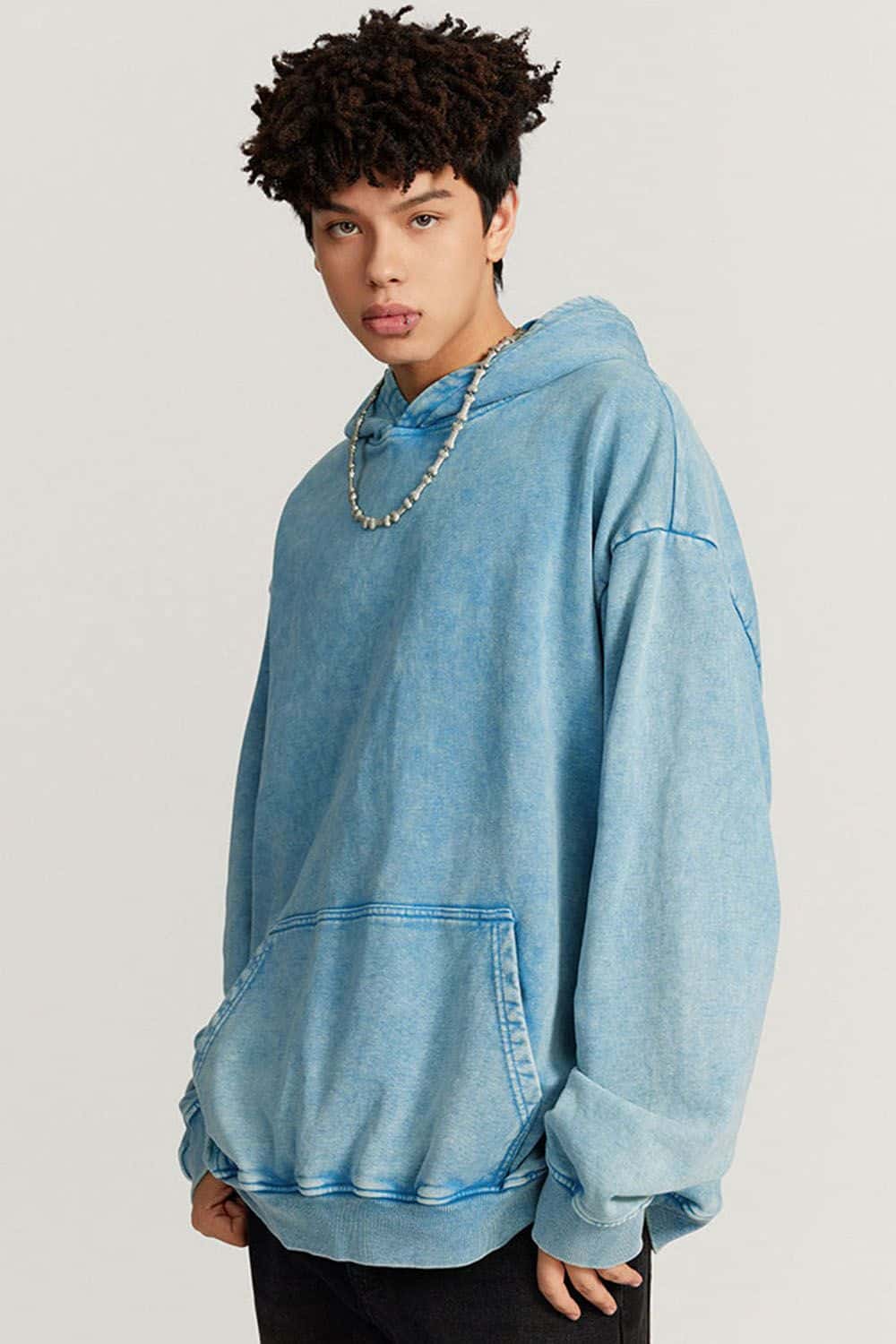 Loose Fit Distressed Wax-Dyed Heavyweight Hoodie