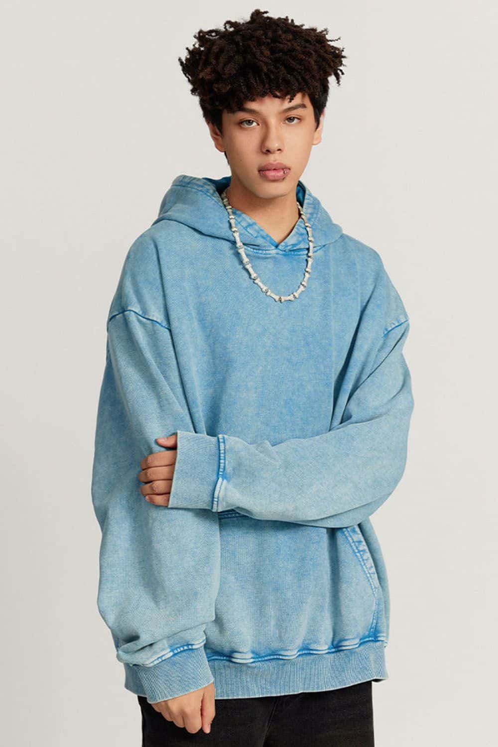 Loose Fit Distressed Wax-Dyed Heavyweight Hoodie