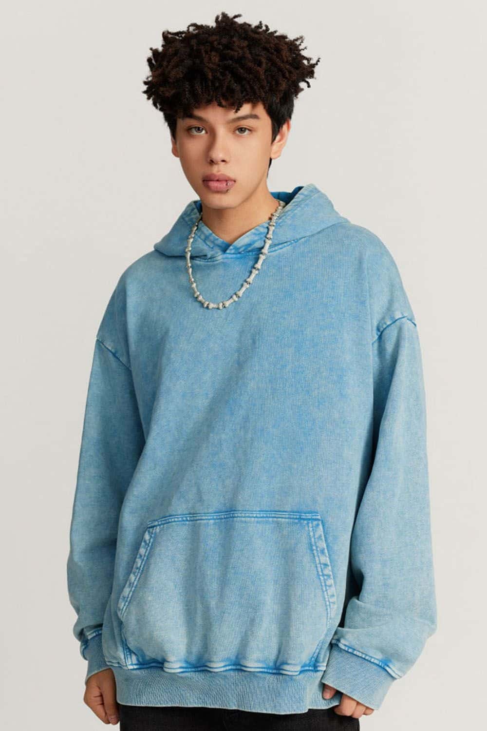 Loose Fit Distressed Wax-Dyed Heavyweight Hoodie