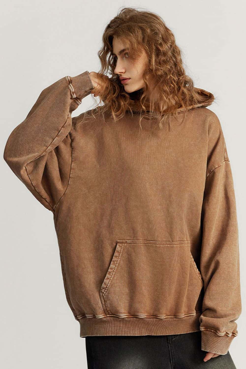 Loose Fit Distressed Wax-Dyed Heavyweight Hoodie