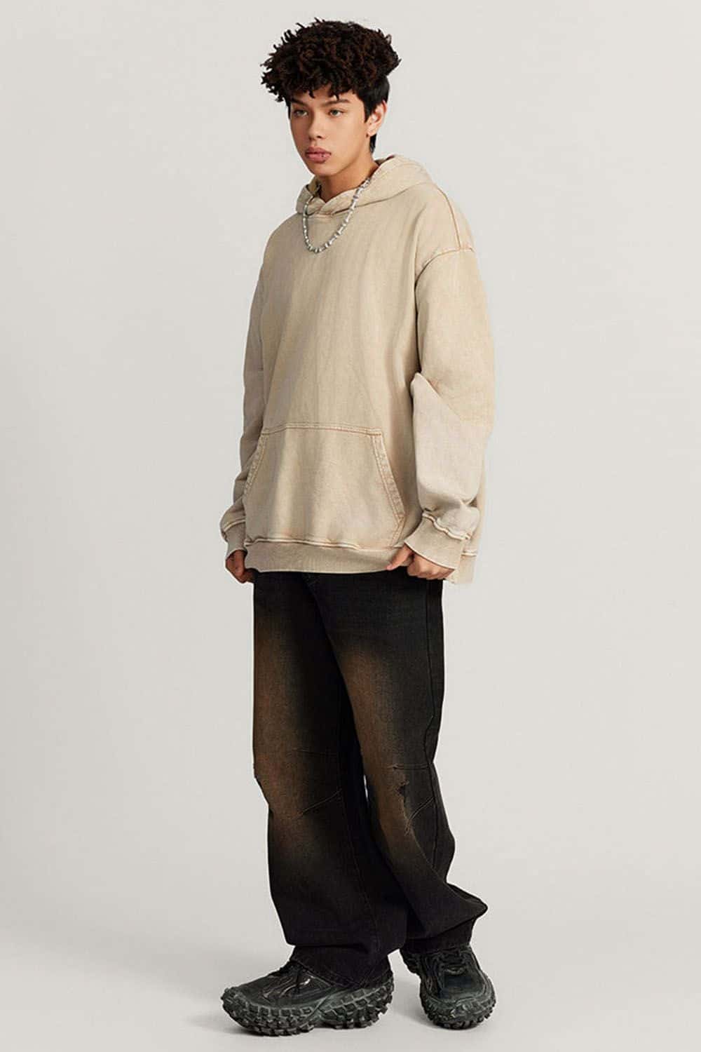 Loose Fit Distressed Wax-Dyed Heavyweight Hoodie
