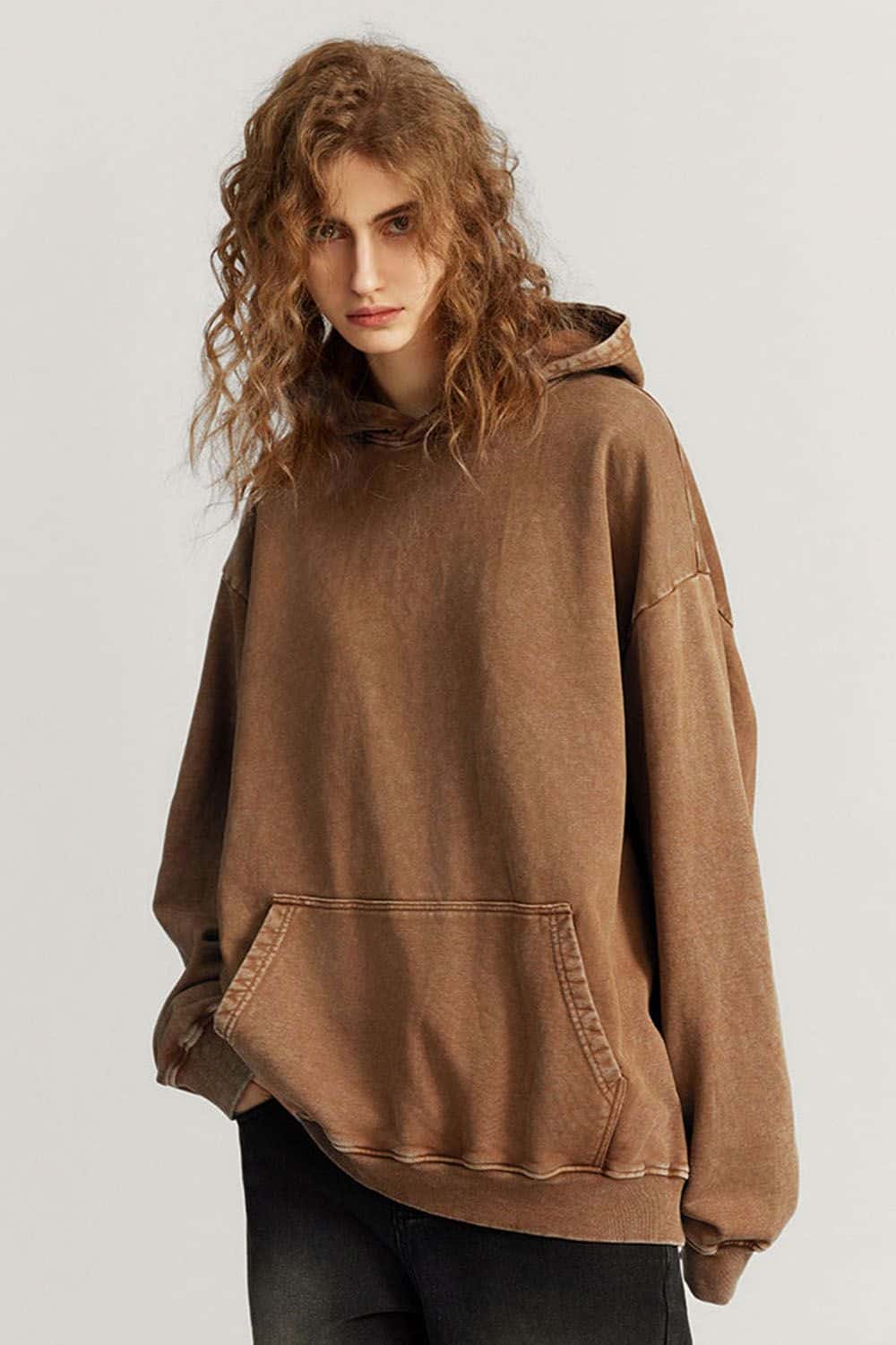 Loose Fit Distressed Wax-Dyed Heavyweight Hoodie
