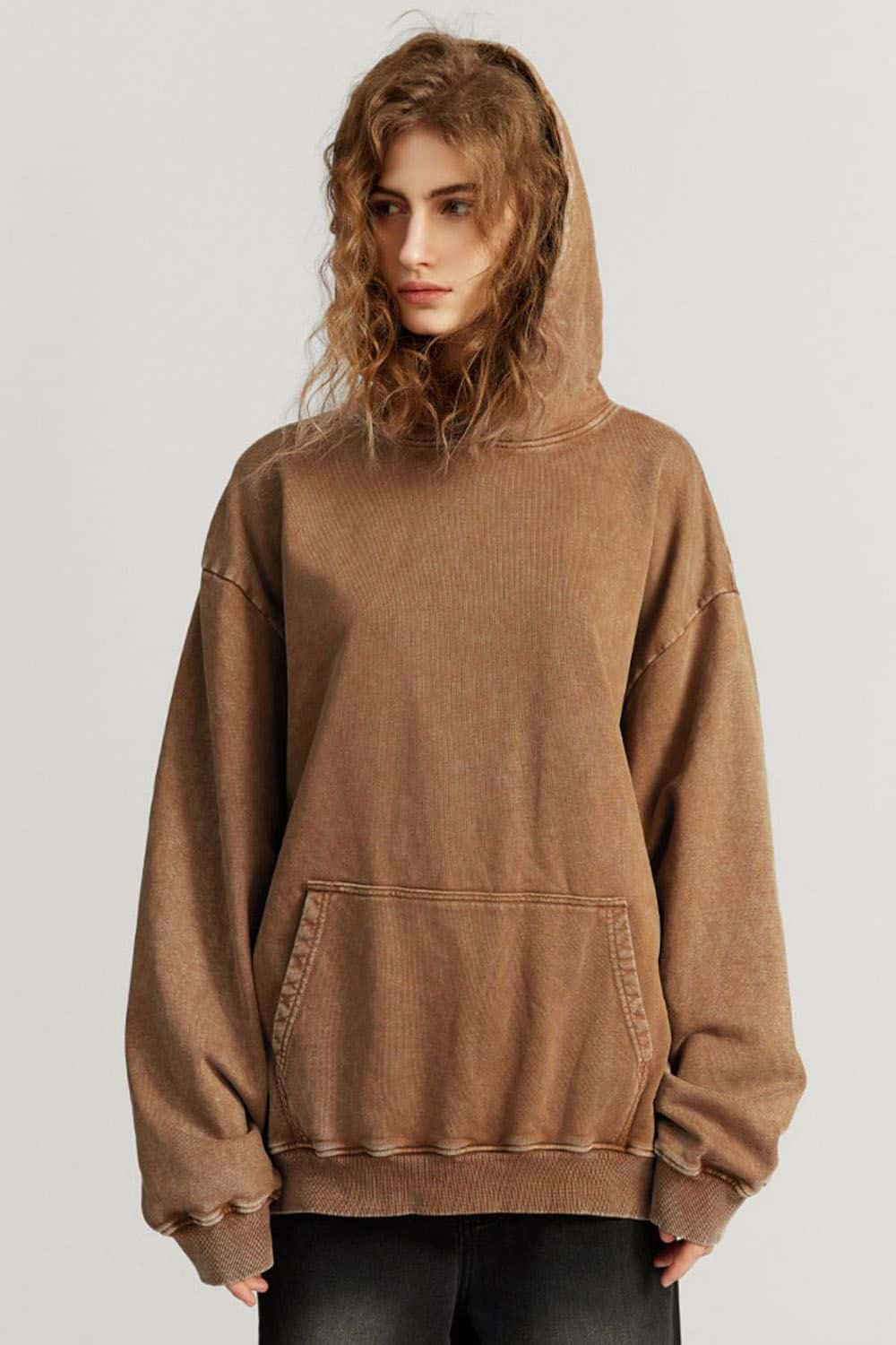 Loose Fit Distressed Wax-Dyed Heavyweight Hoodie