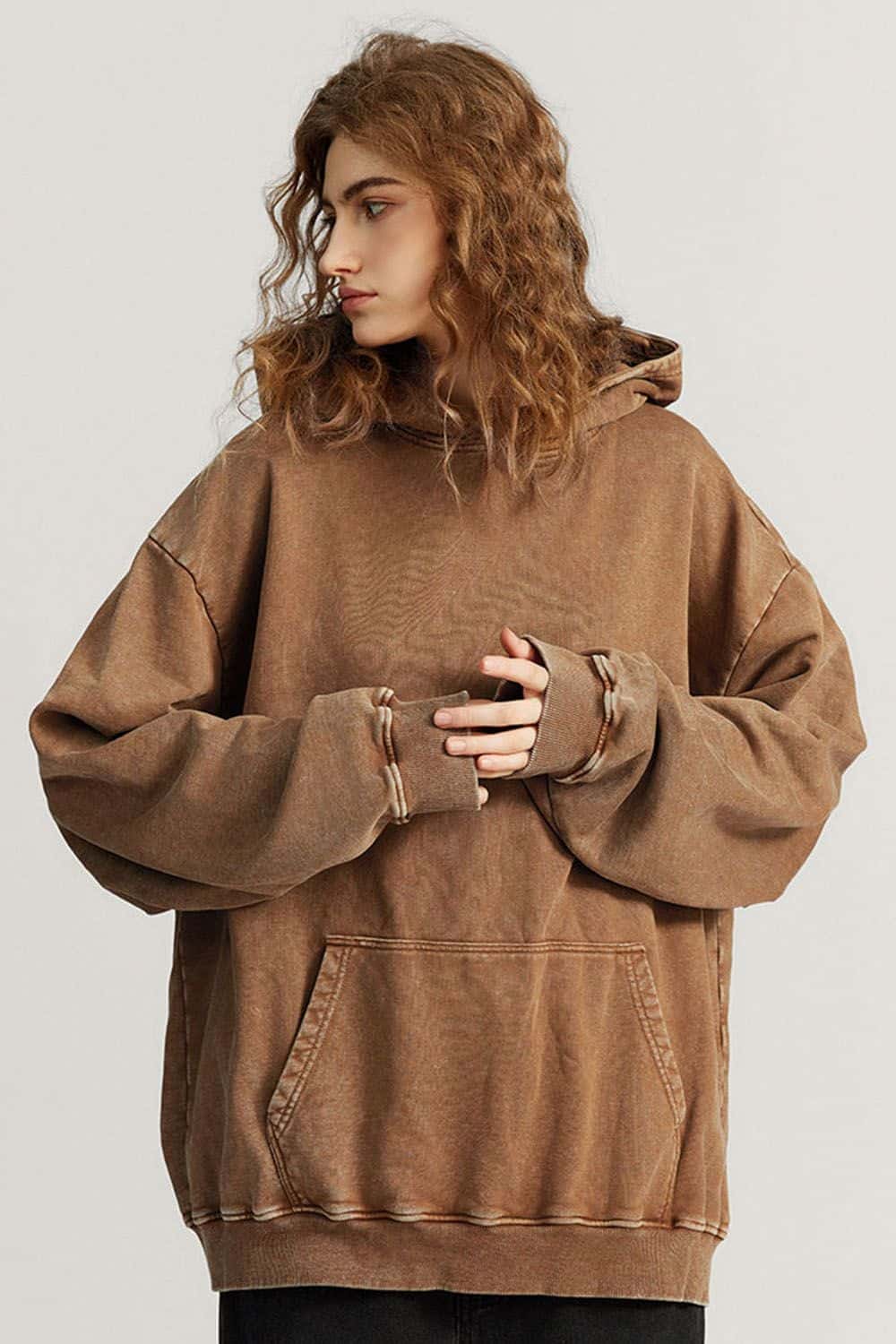 Loose Fit Distressed Wax-Dyed Heavyweight Hoodie