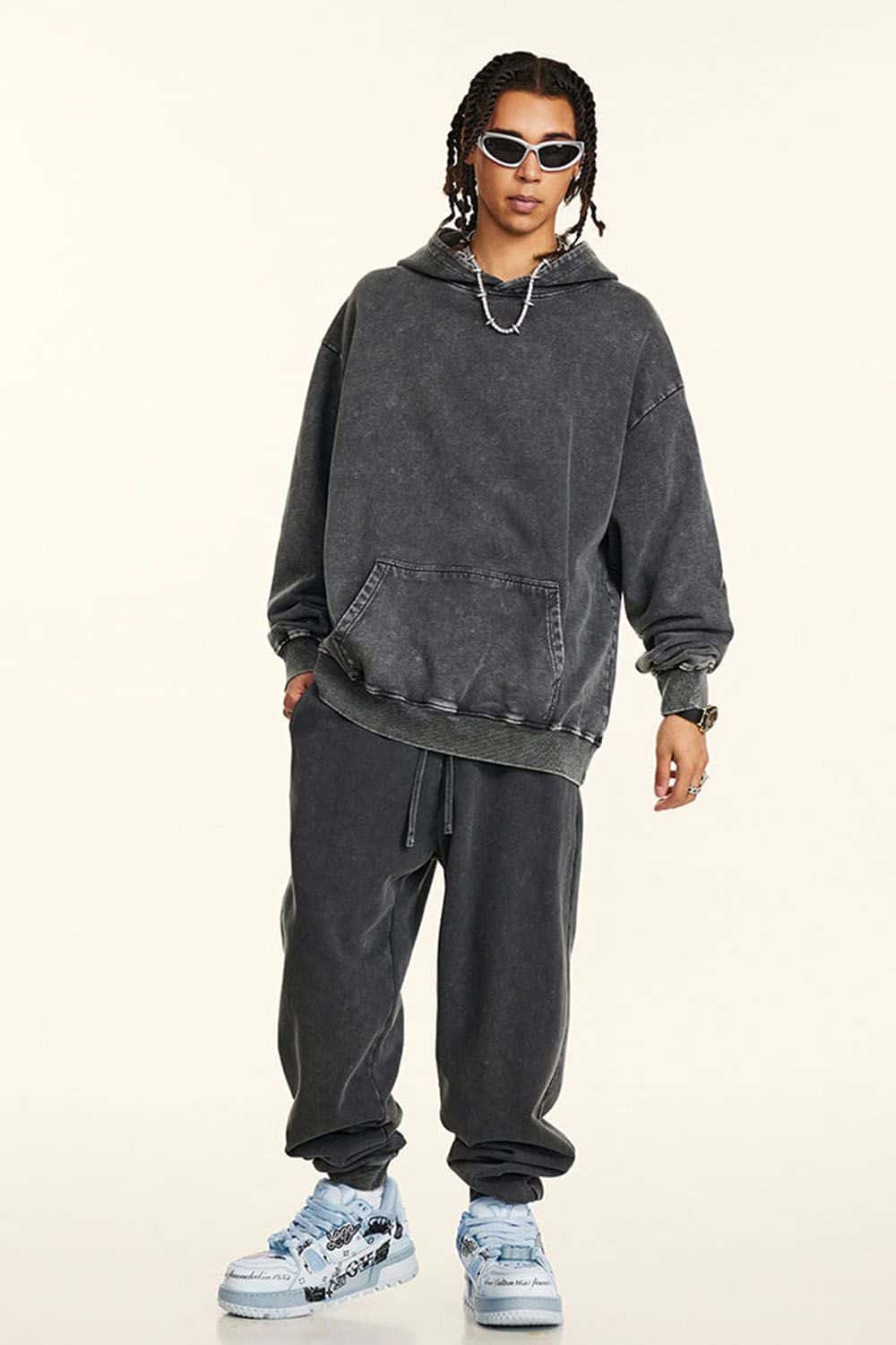 Loose Fit Distressed Wax-Dyed Heavyweight Hoodie