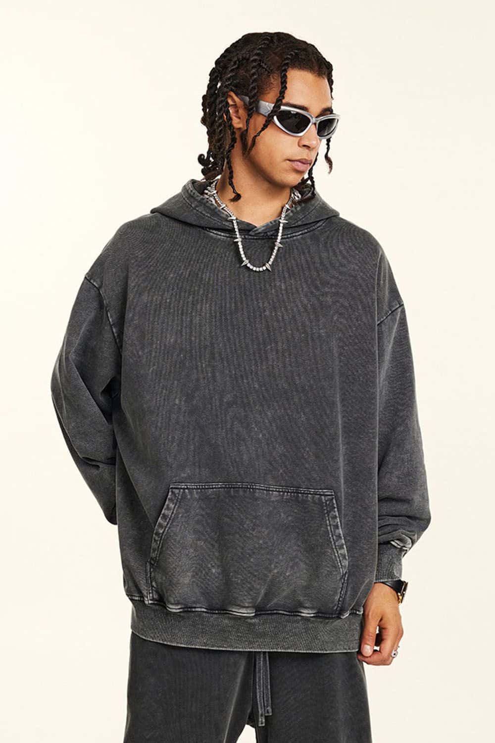 Loose Fit Distressed Wax-Dyed Heavyweight Hoodie