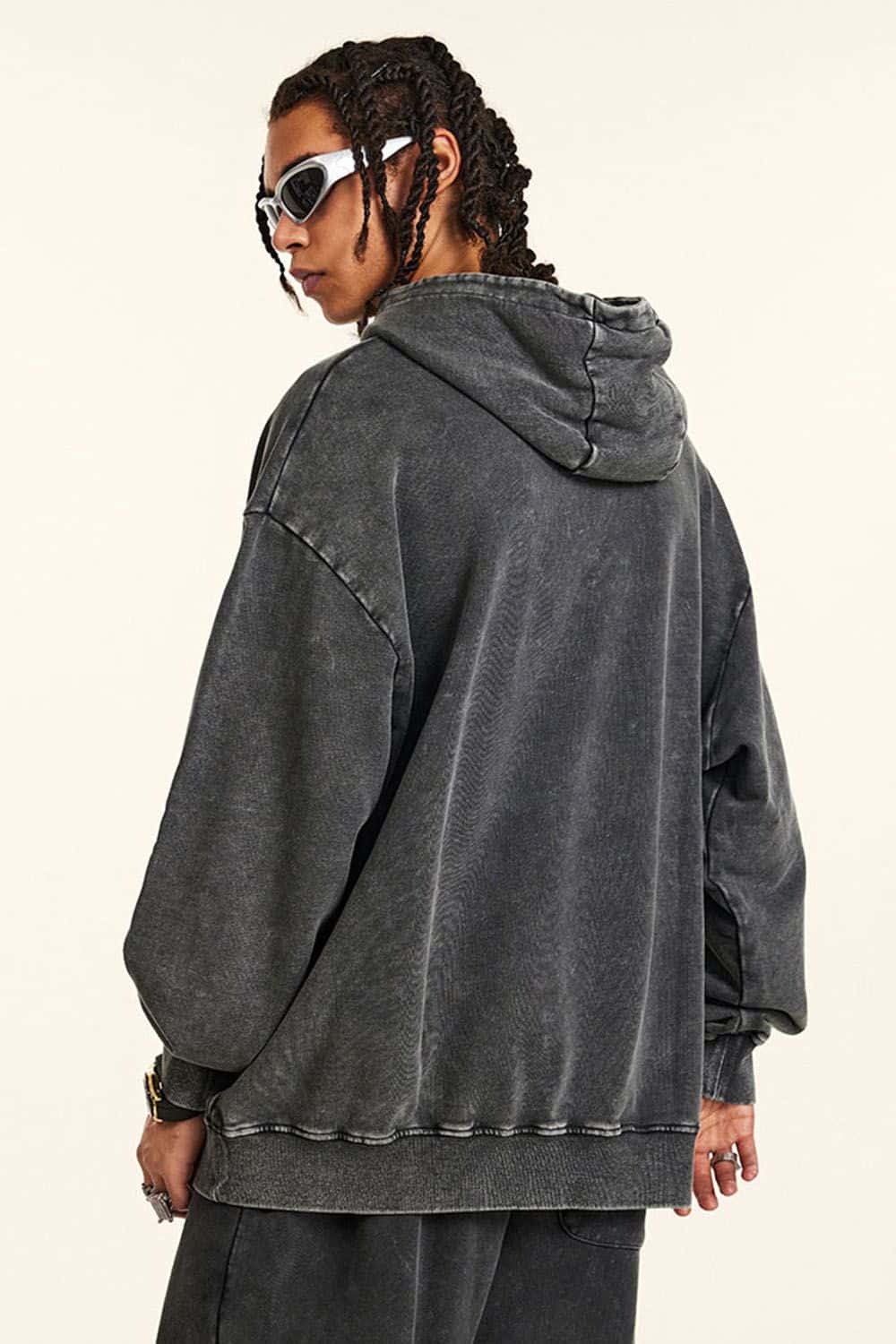 Loose Fit Distressed Wax-Dyed Heavyweight Hoodie