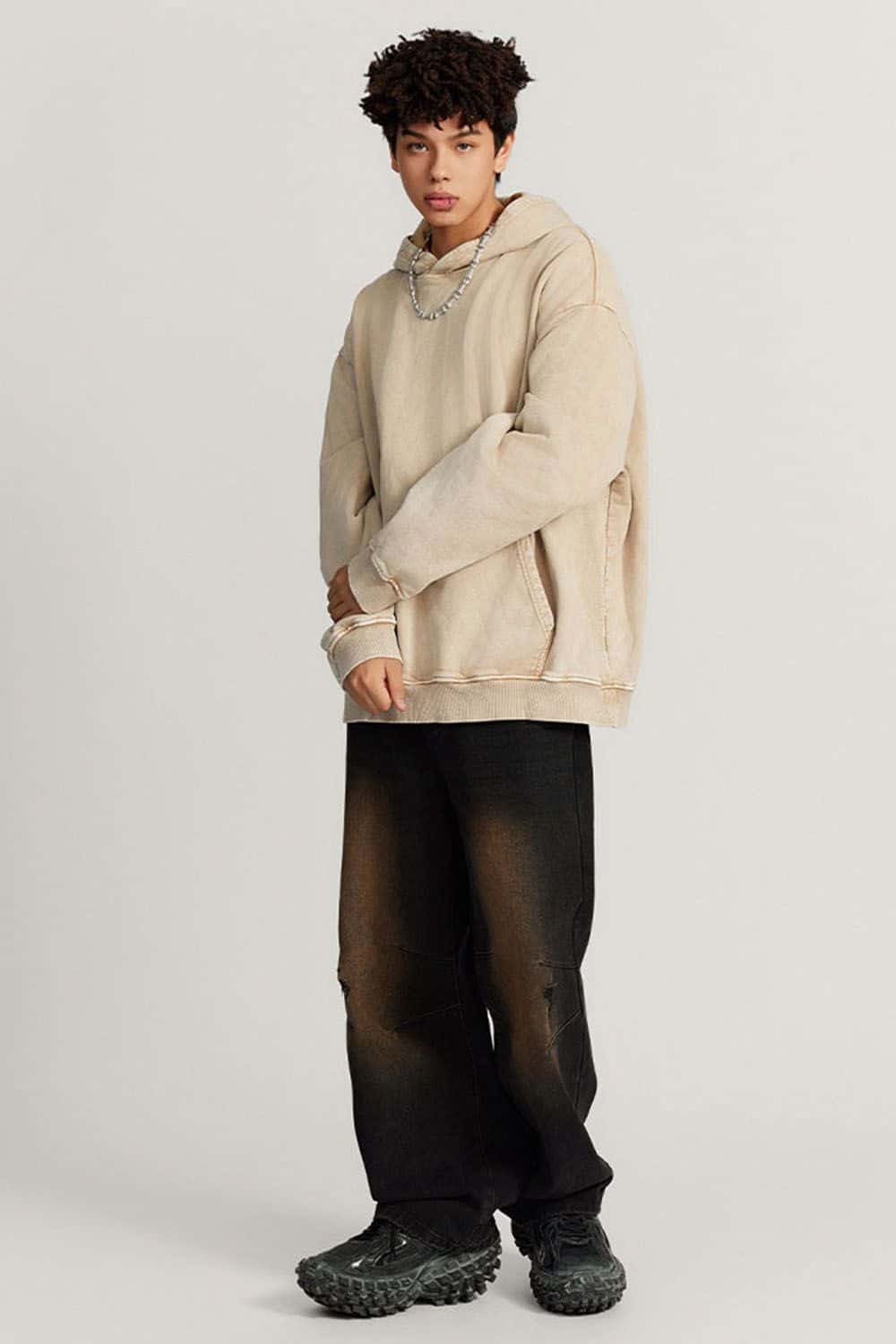 Loose Fit Distressed Wax-Dyed Heavyweight Hoodie