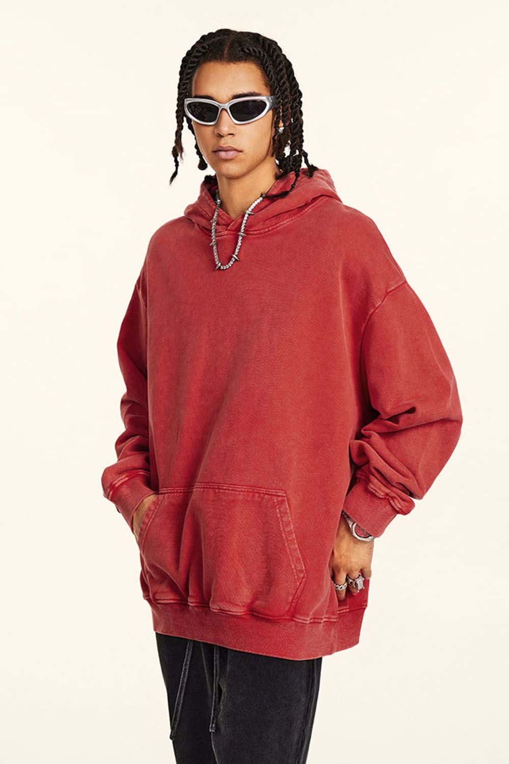 Loose Fit Distressed Wax-Dyed Heavyweight Hoodie