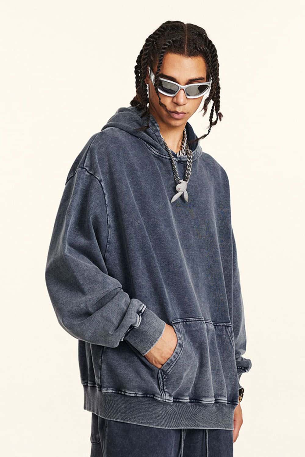 Loose Fit Distressed Wax-Dyed Heavyweight Hoodie