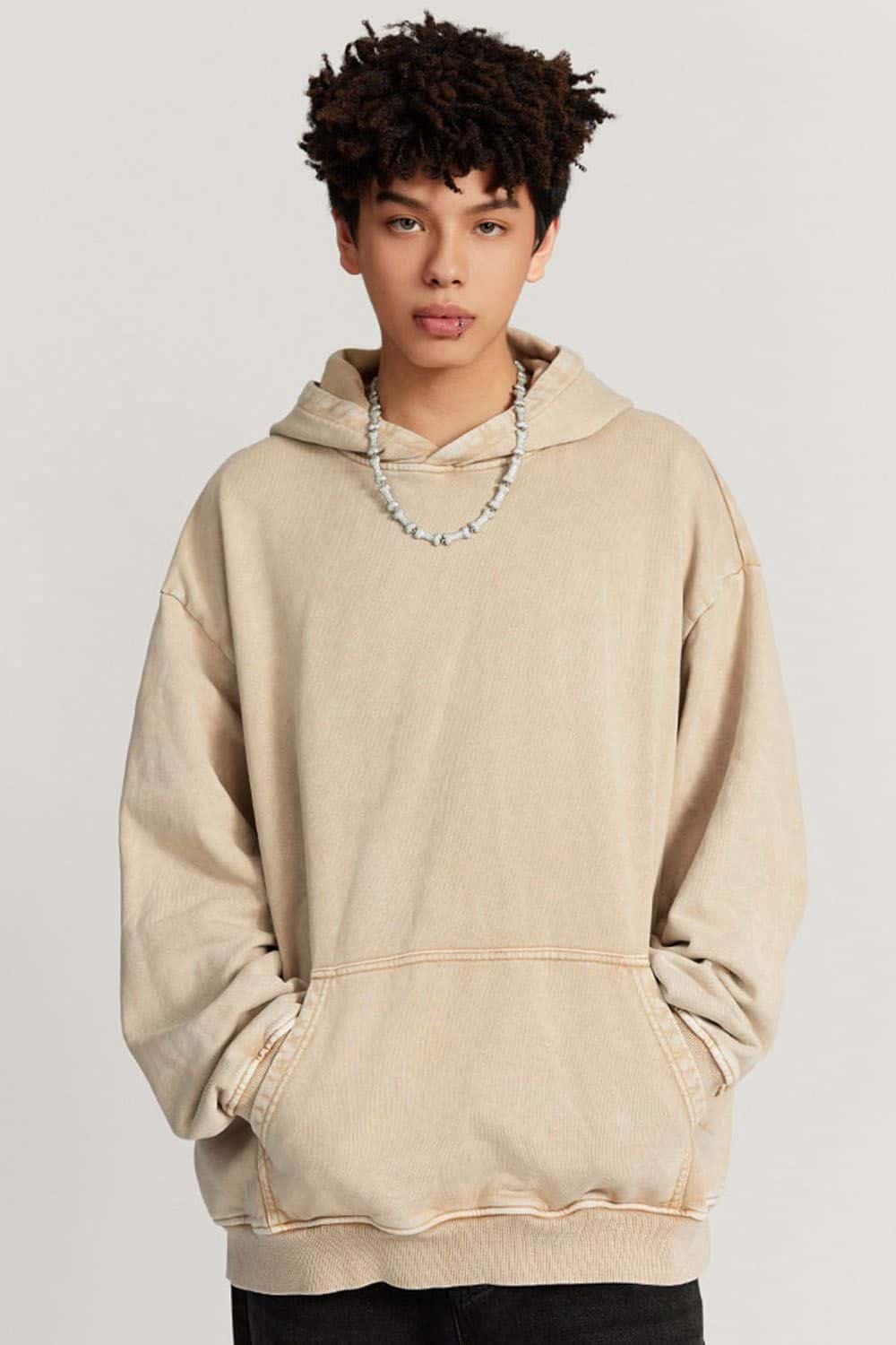 Loose Fit Distressed Wax-Dyed Heavyweight Hoodie