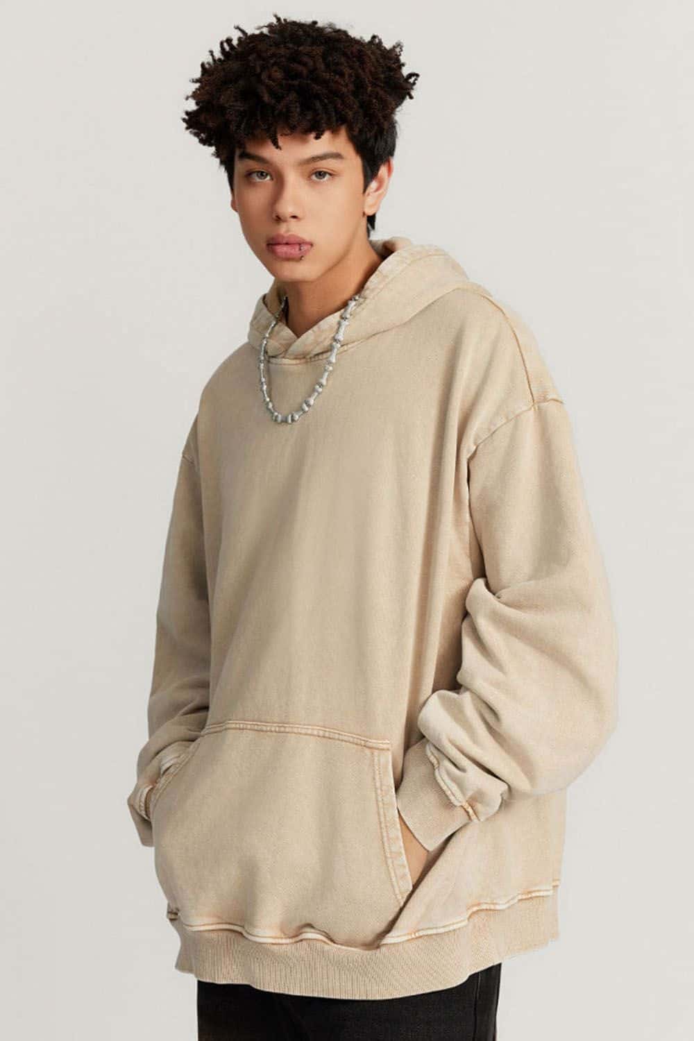 Loose Fit Distressed Wax-Dyed Heavyweight Hoodie