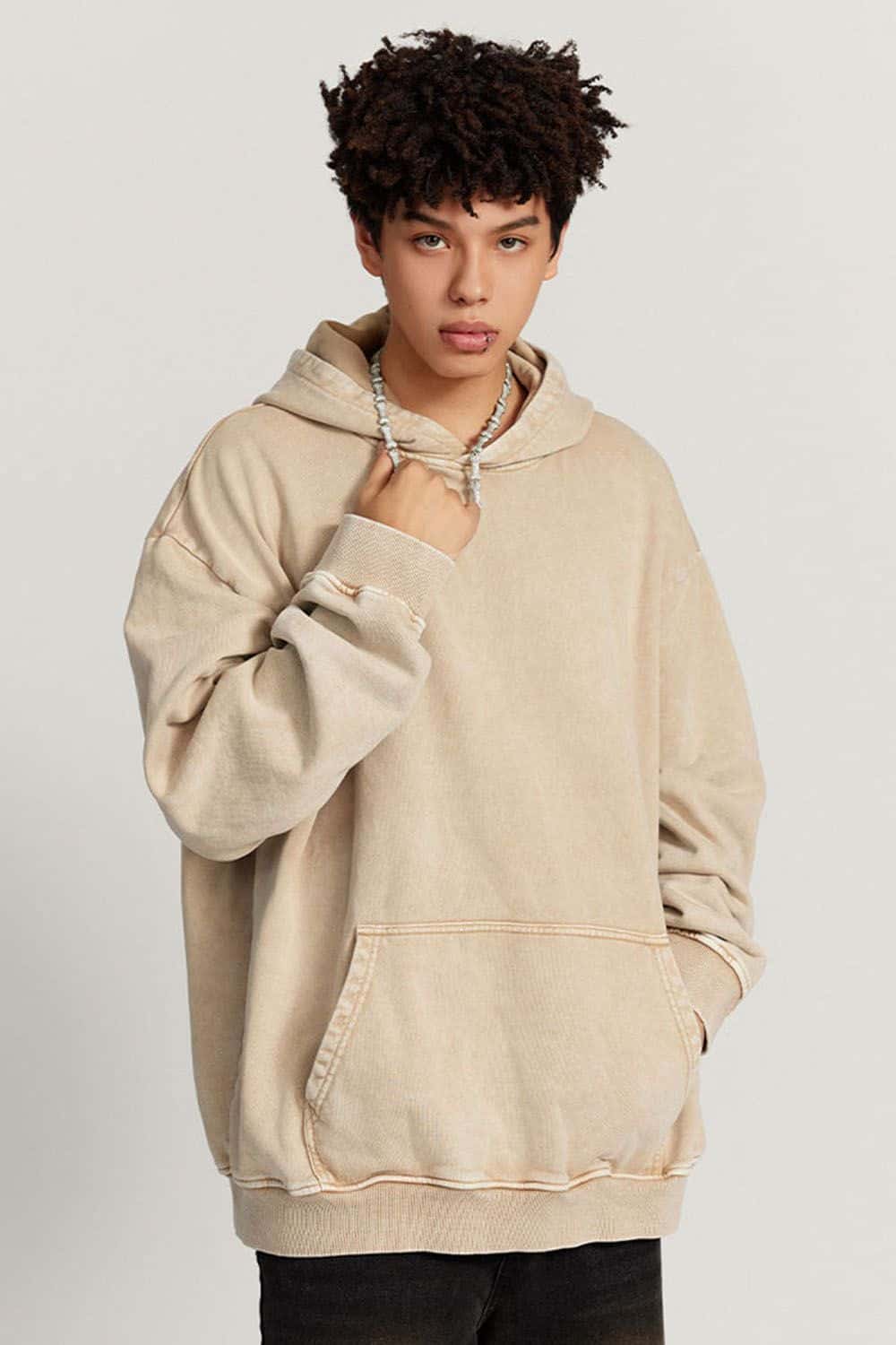 Loose Fit Distressed Wax-Dyed Heavyweight Hoodie