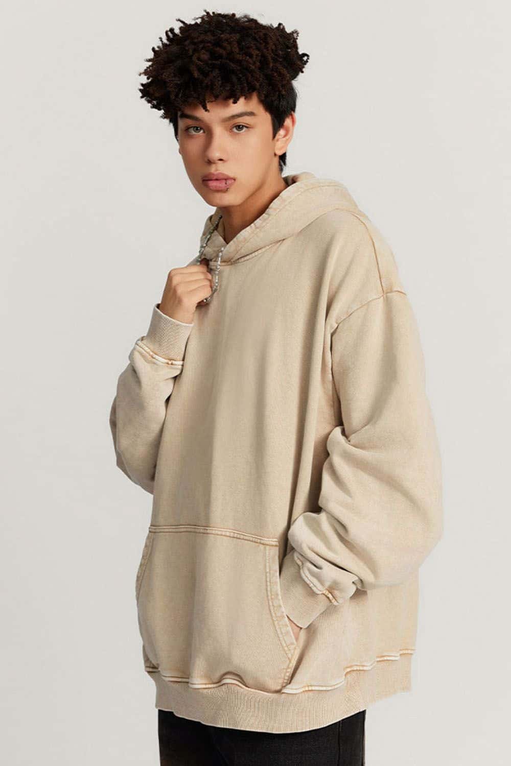 Loose Fit Distressed Wax-Dyed Heavyweight Hoodie