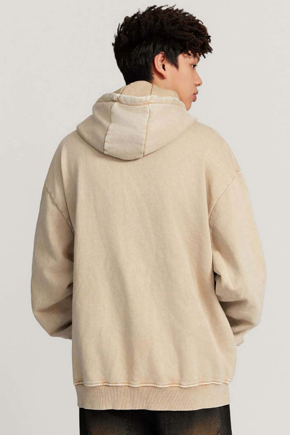 Loose Fit Distressed Wax-Dyed Heavyweight Hoodie