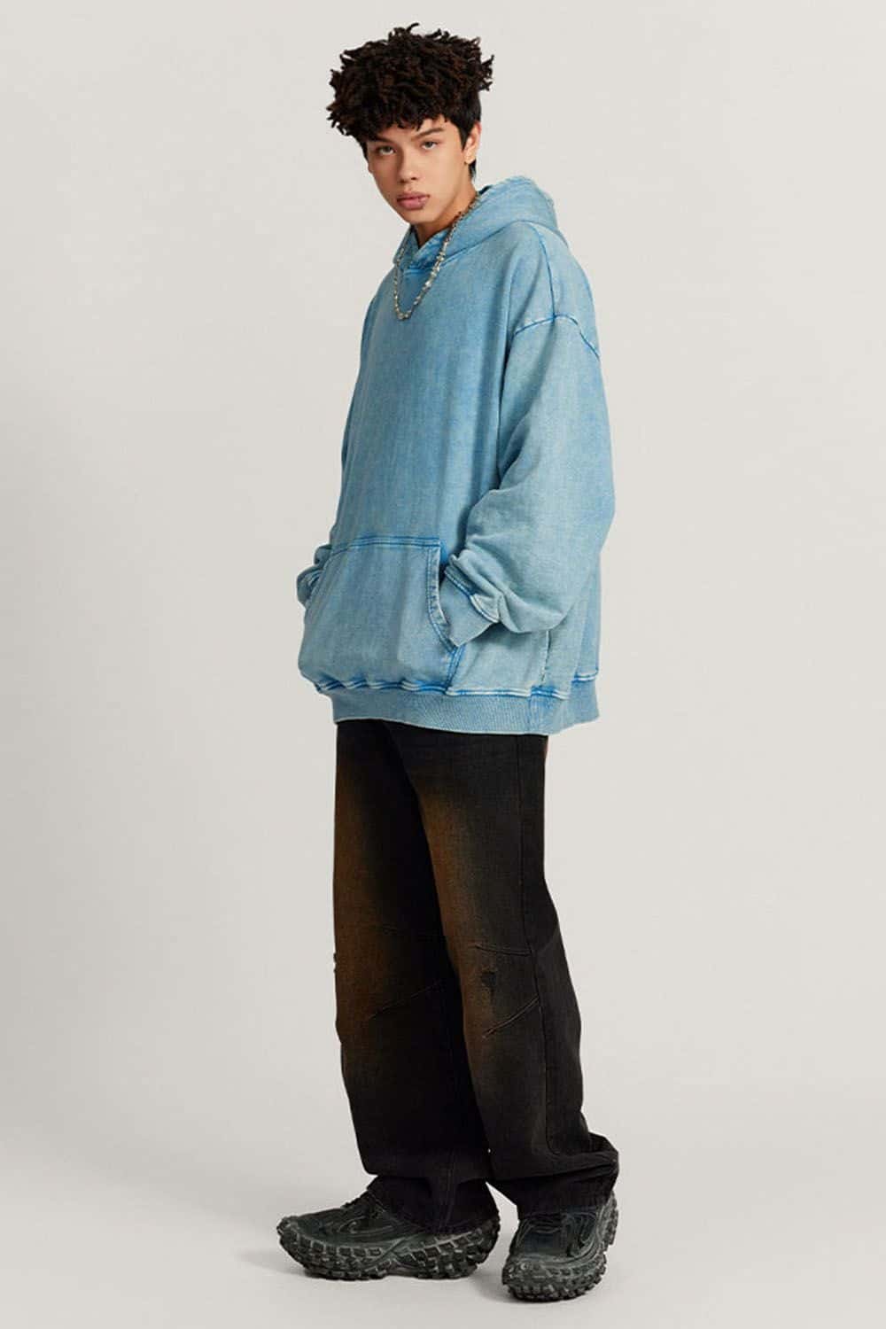 Loose Fit Distressed Wax-Dyed Heavyweight Hoodie