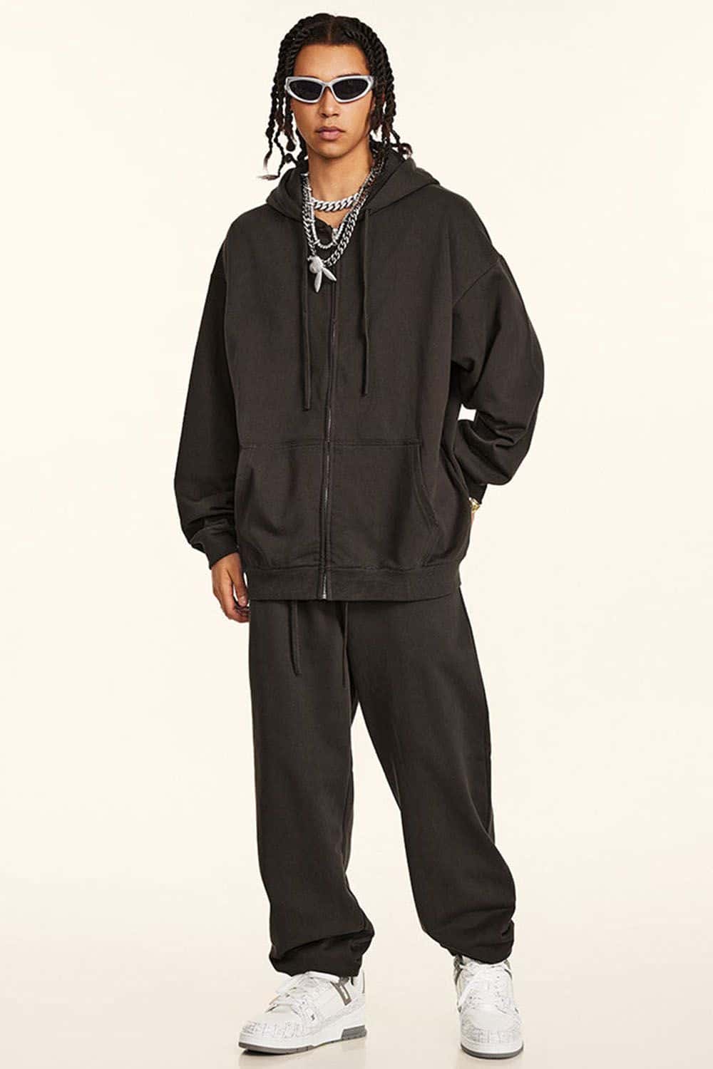 Loose Casual Solid Color Zip-Up Hoodie