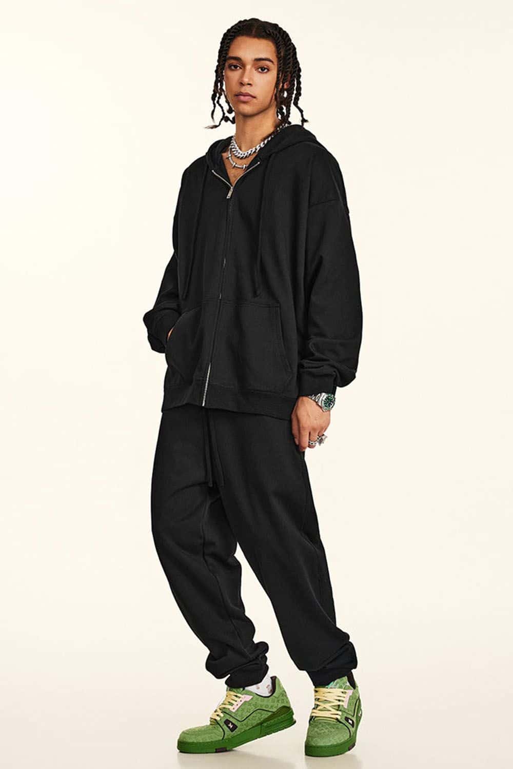 Loose Casual Solid Color Zip-Up Hoodie