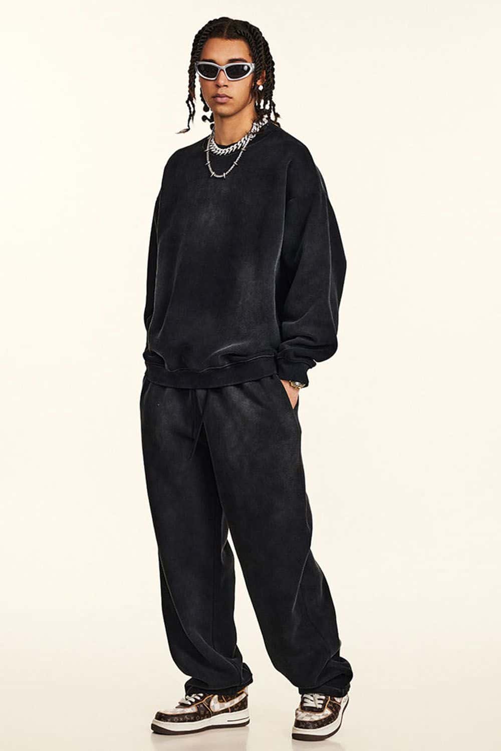 Vintage Hiphop Gradient Fleece Crewneck Sweatshirt