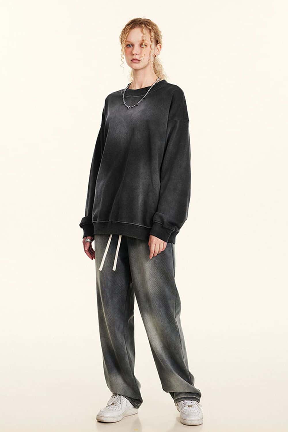 Vintage Hiphop Gradient Fleece Crewneck Sweatshirt