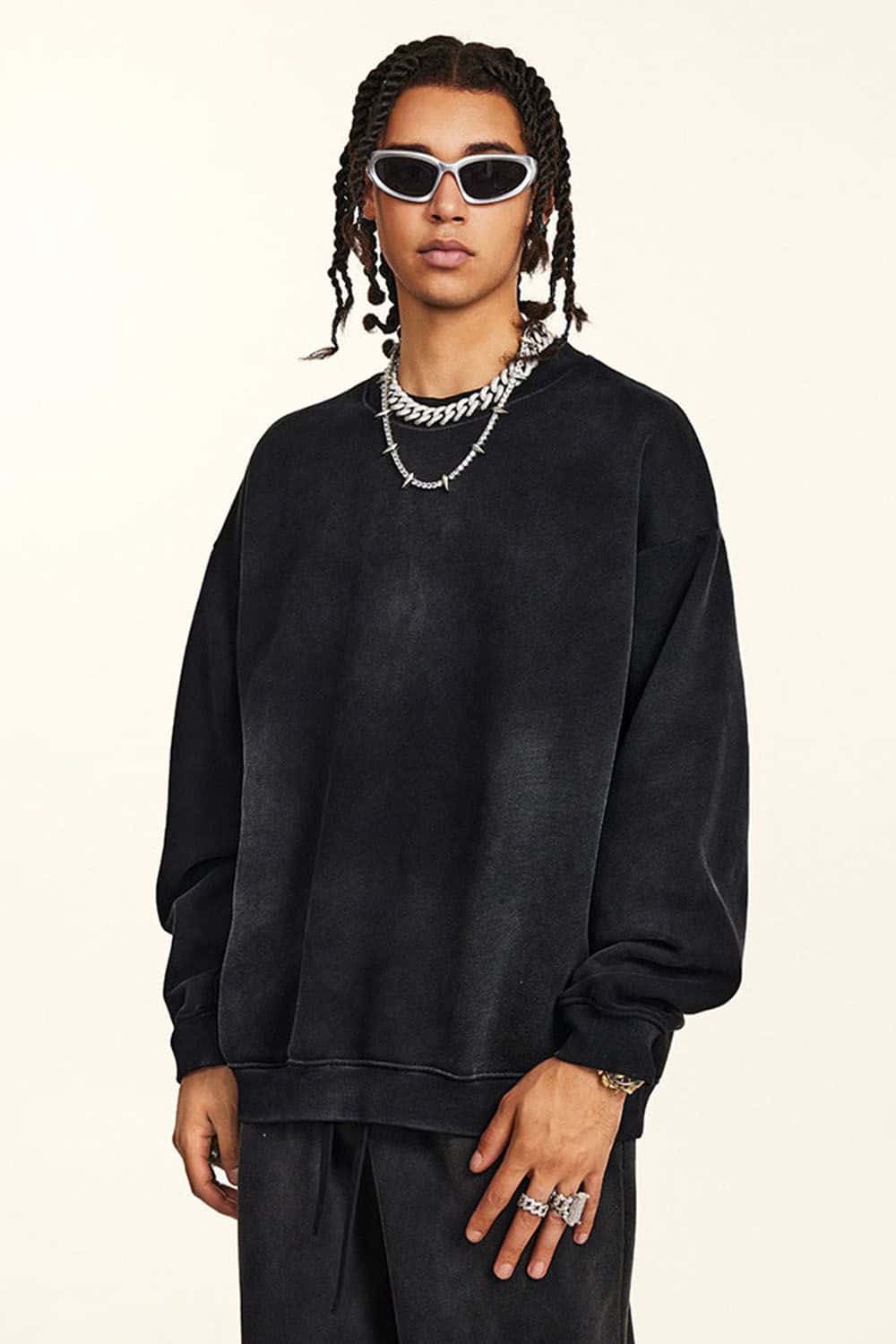 Vintage Hiphop Gradient Fleece Crewneck Sweatshirt