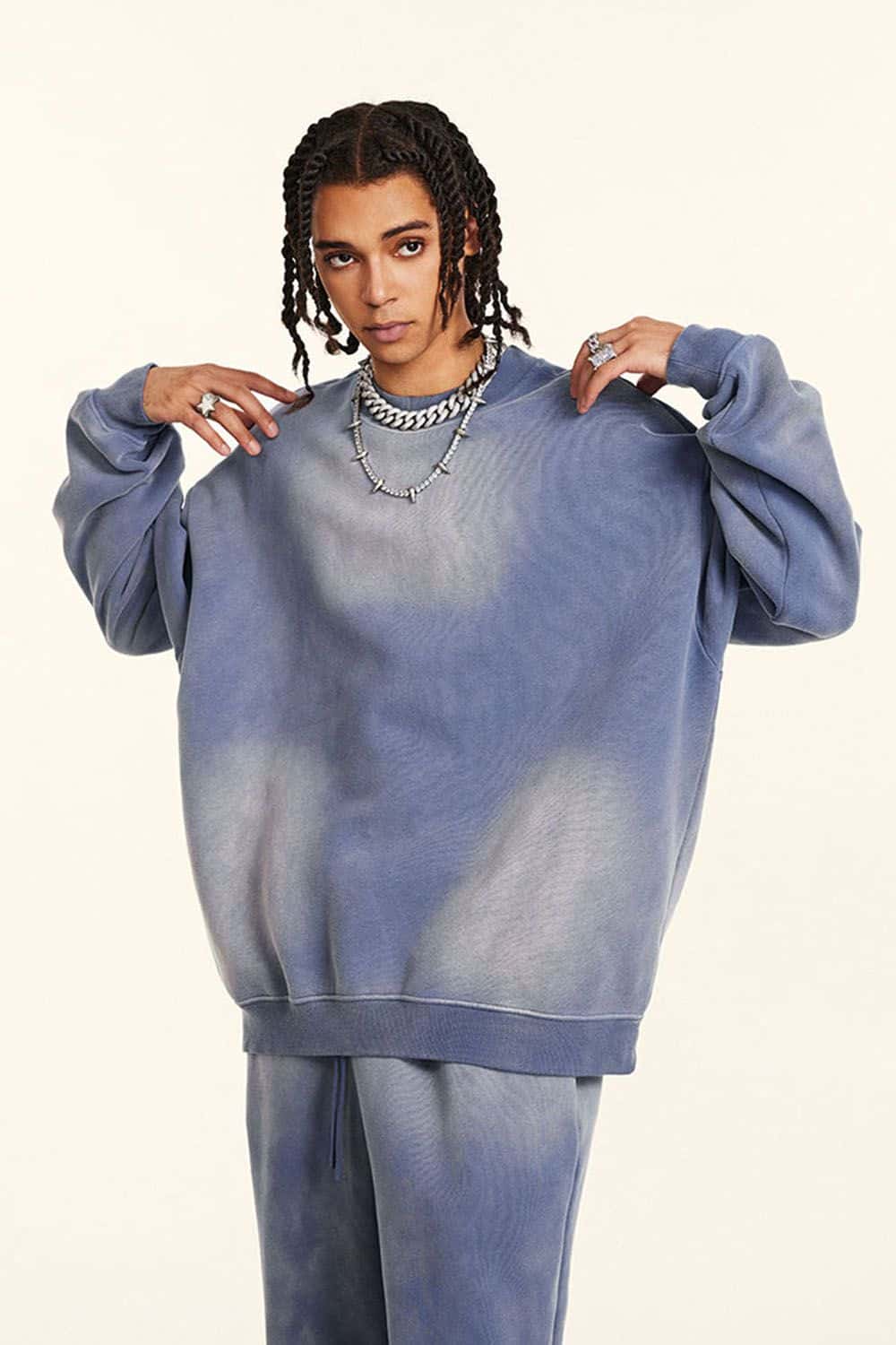 Vintage Hiphop Gradient Fleece Crewneck Sweatshirt