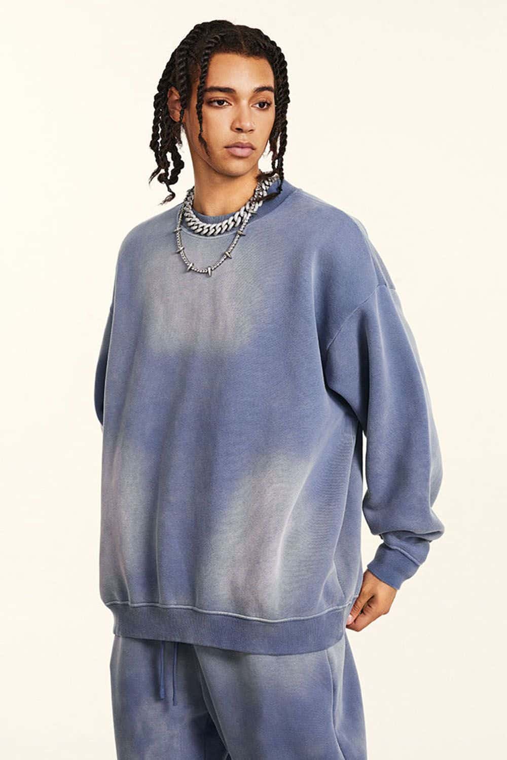 Vintage Hiphop Gradient Fleece Crewneck Sweatshirt