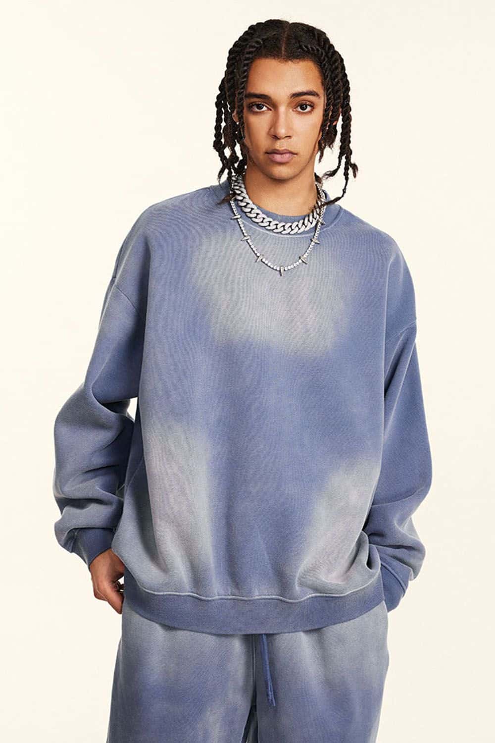 Vintage Hiphop Gradient Fleece Crewneck Sweatshirt