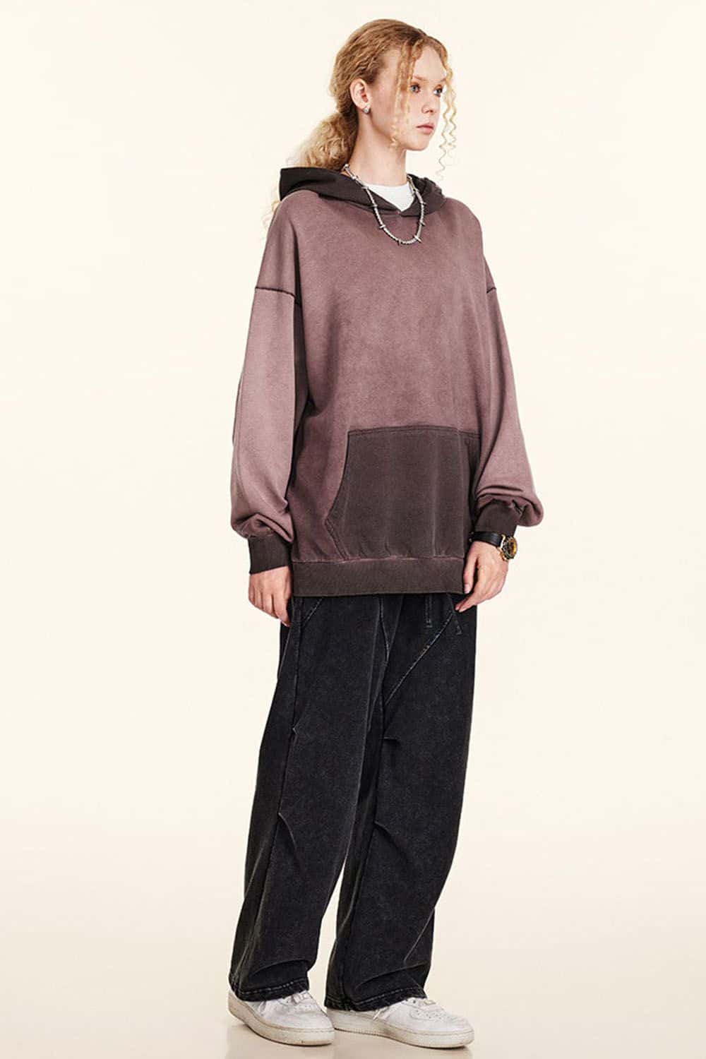 Vintage Contrast Wash Gradient Hoodie