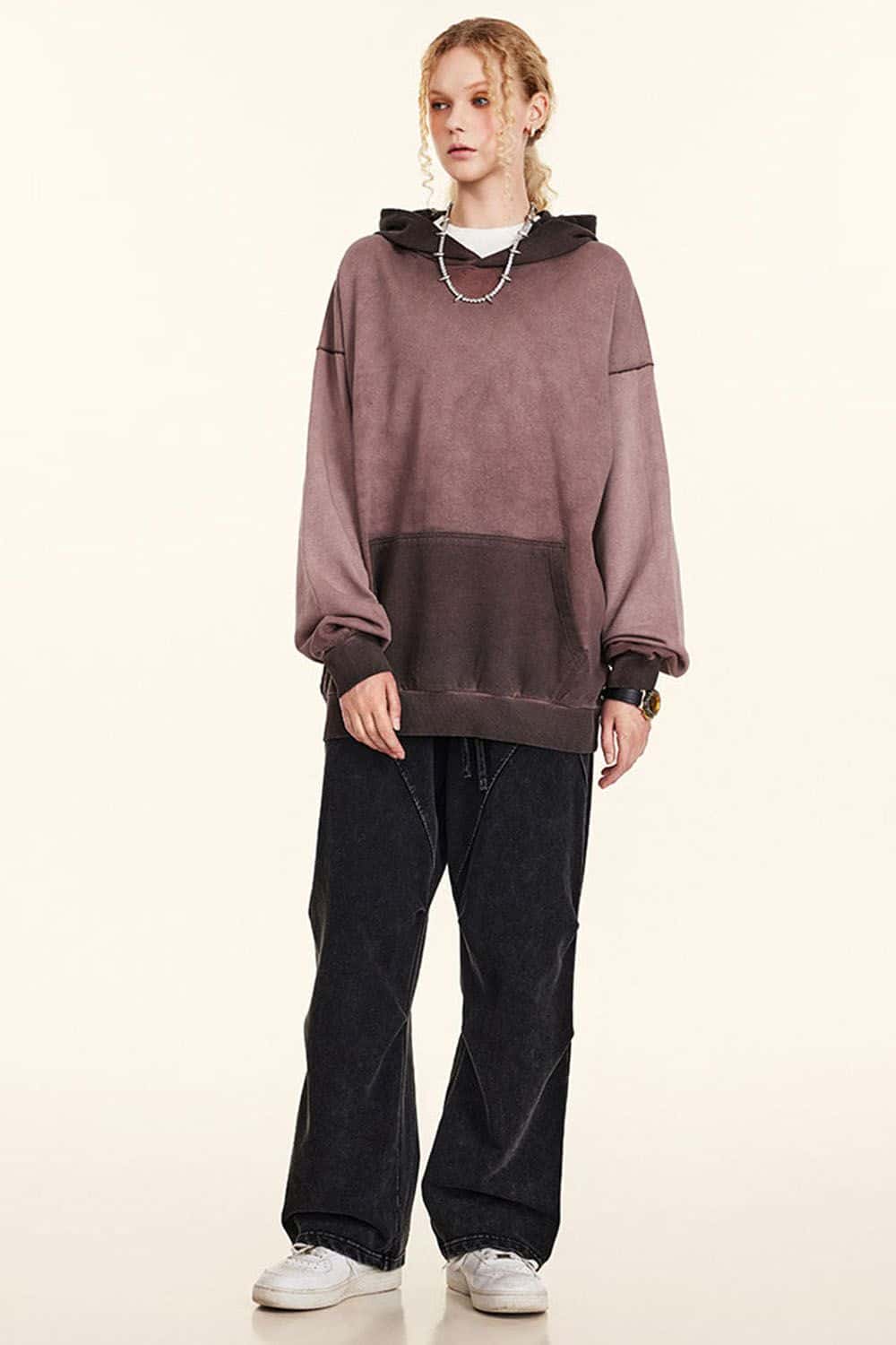 Vintage Contrast Wash Gradient Hoodie