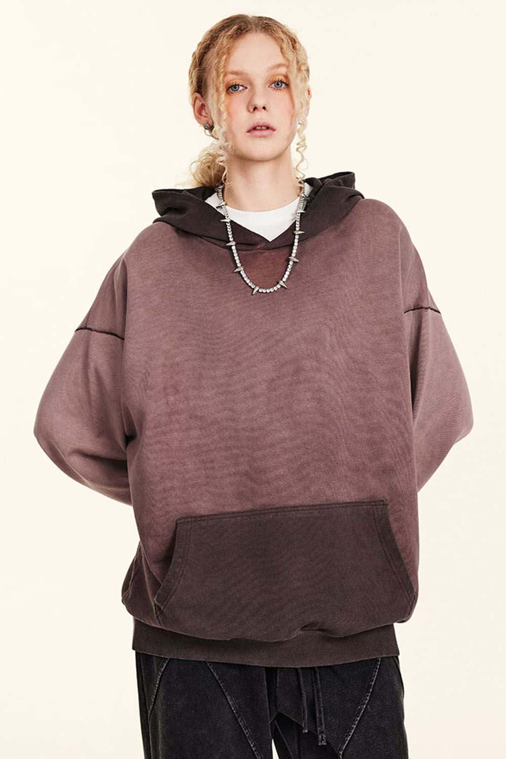 Vintage Contrast Wash Gradient Hoodie