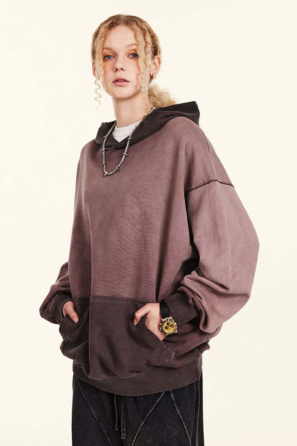 Vintage Contrast Wash Gradient Hoodie