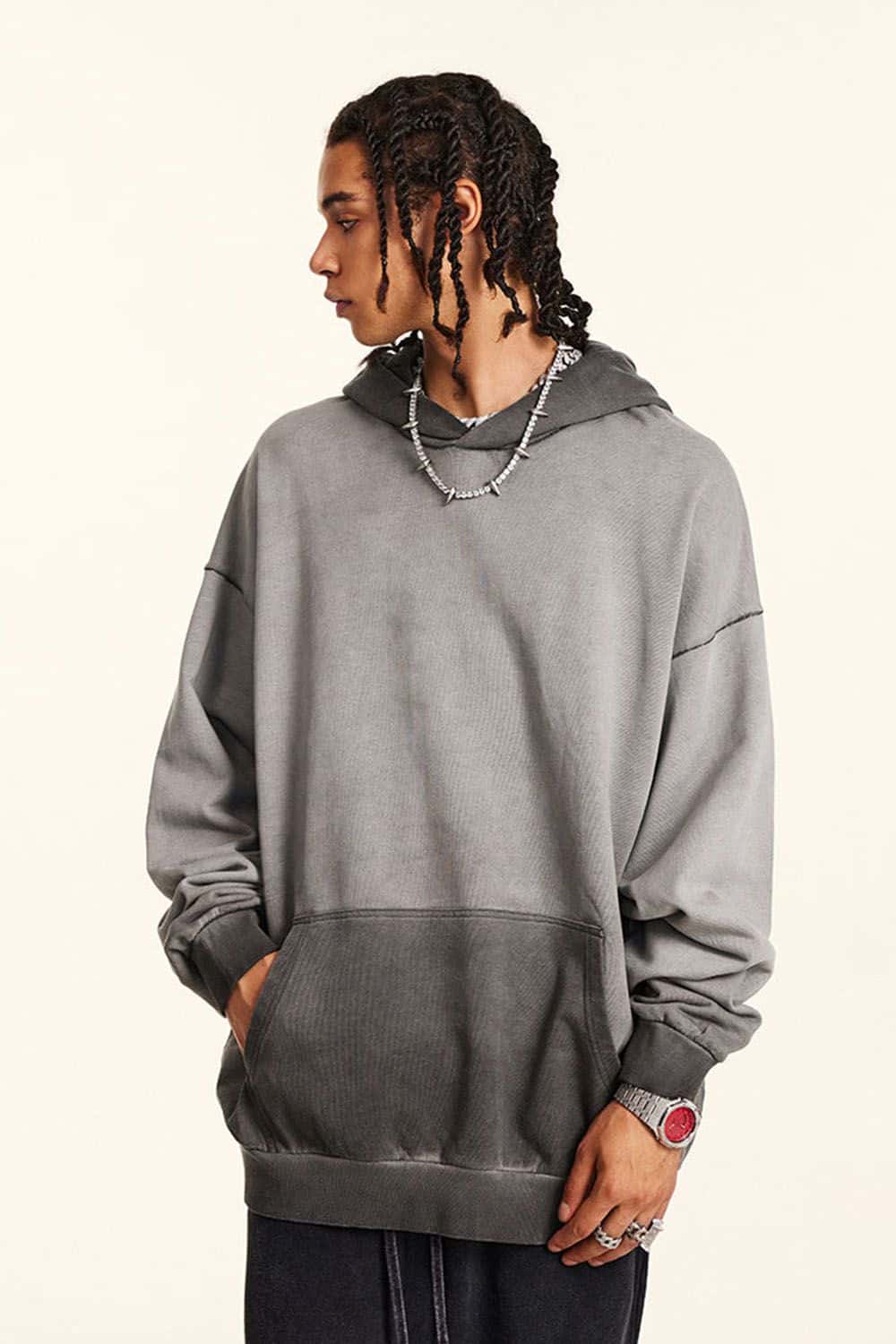 Vintage Contrast Wash Gradient Hoodie