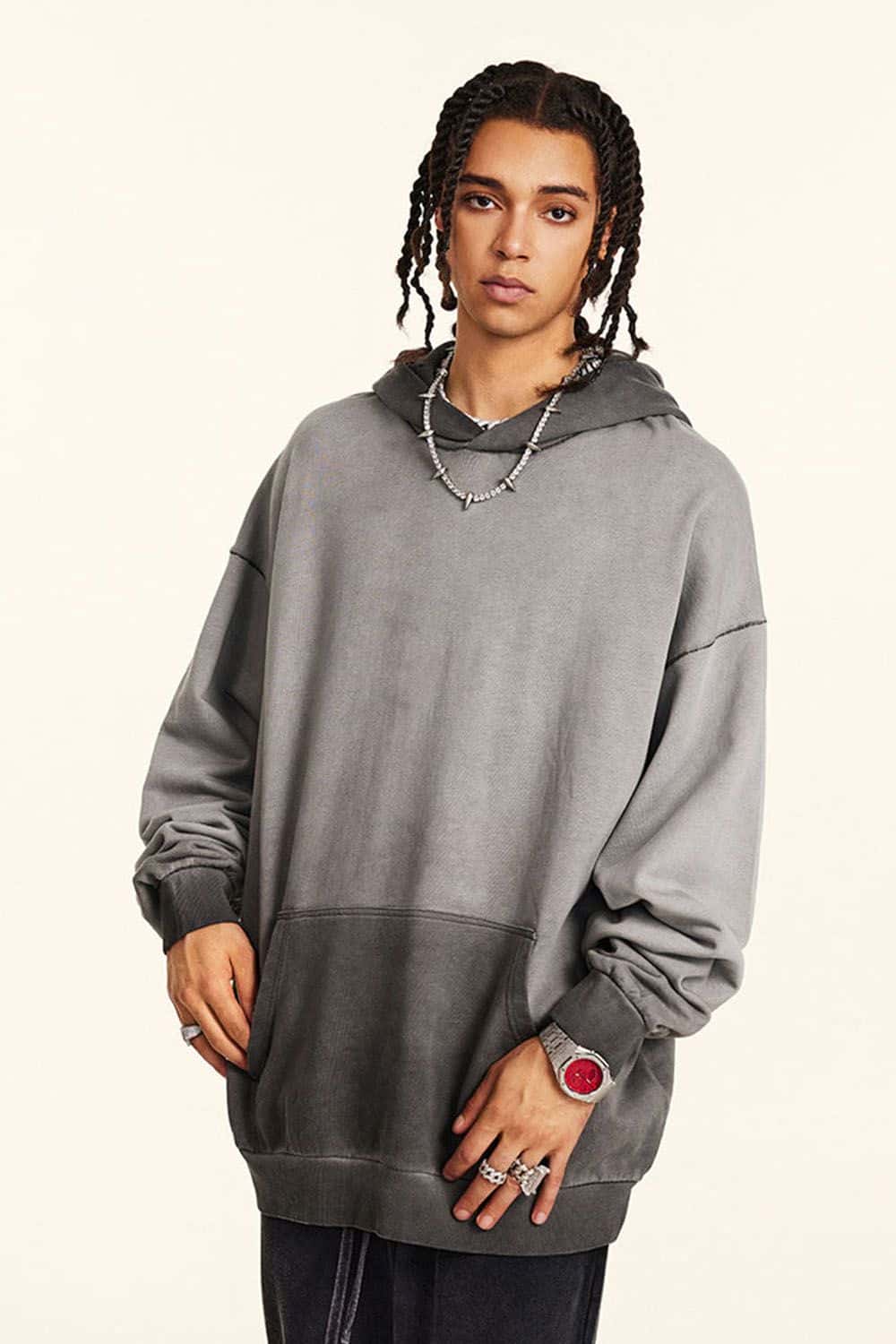 Vintage Contrast Wash Gradient Hoodie