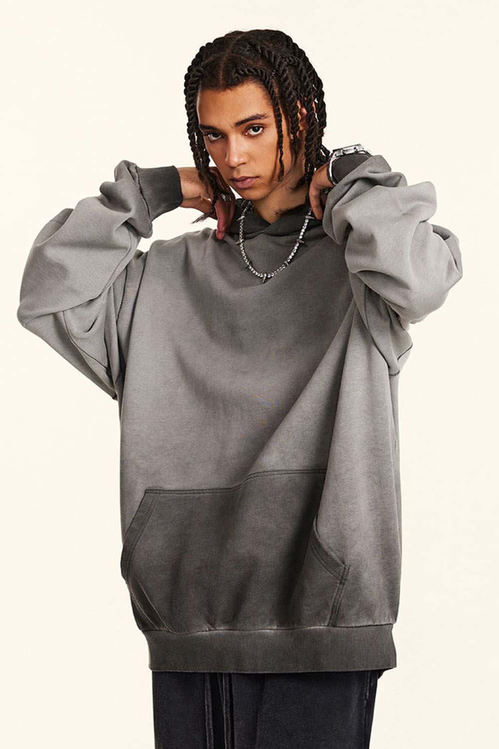 Vintage Contrast Wash Gradient Hoodie