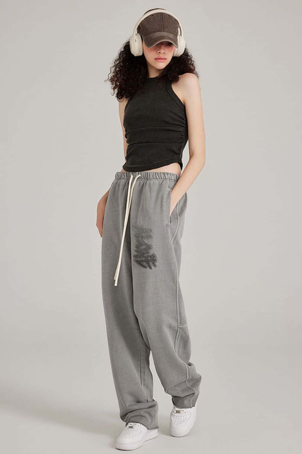 Street Style Gradient Graffiti Wide-Leg Joggers