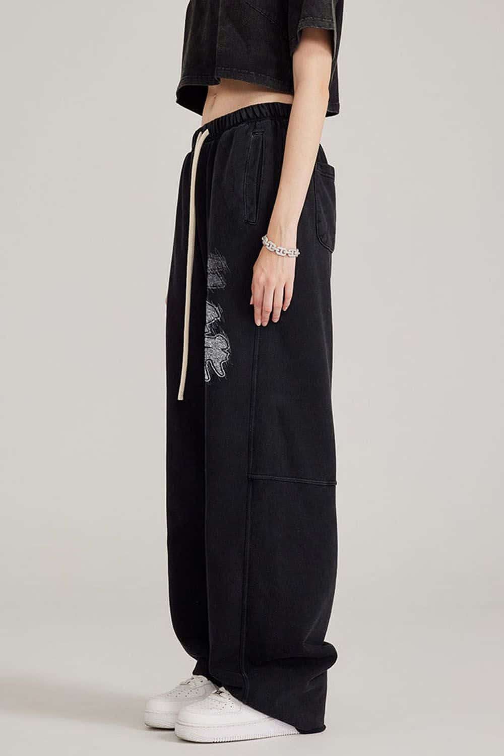 Street Style Gradient Graffiti Wide-Leg Joggers