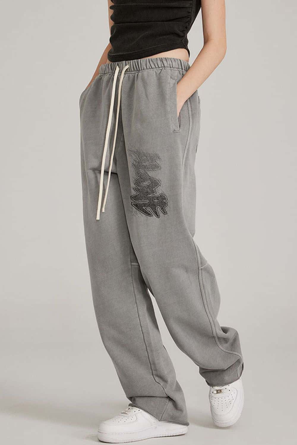 Street Style Gradient Graffiti Wide-Leg Joggers