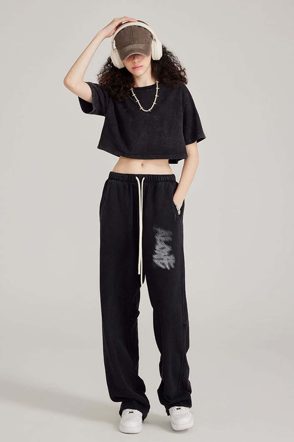 Street Style Gradient Graffiti Wide-Leg Joggers