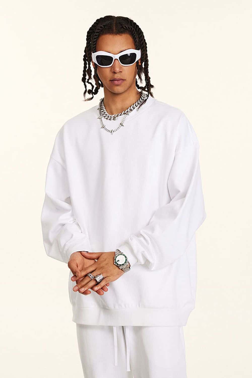 Heavyweight 440g Solid Color Drop-Shoulder Crewneck Sweatshirt