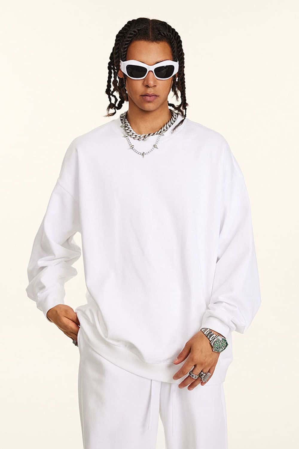 Heavyweight 440g Solid Color Drop-Shoulder Crewneck Sweatshirt