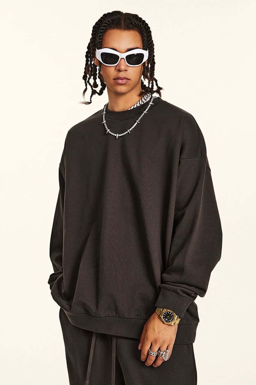 Heavyweight 440g Solid Color Drop-Shoulder Crewneck Sweatshirt