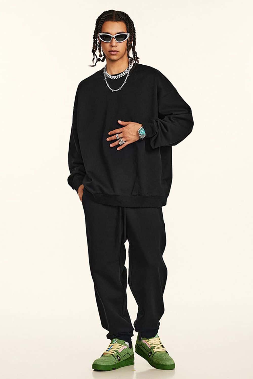 Heavyweight 440g Solid Color Drop-Shoulder Crewneck Sweatshirt