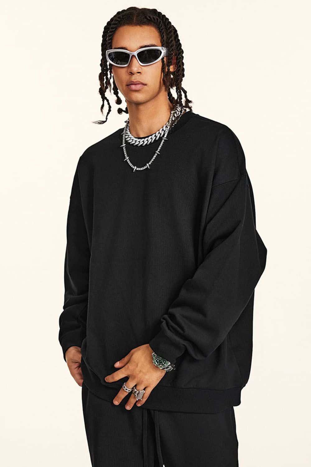 Heavyweight 440g Solid Color Drop-Shoulder Crewneck Sweatshirt